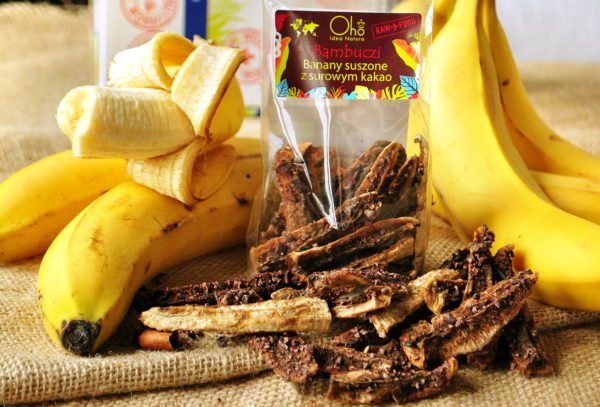 Banany suszone z surowym kakao Bambuczi 50g