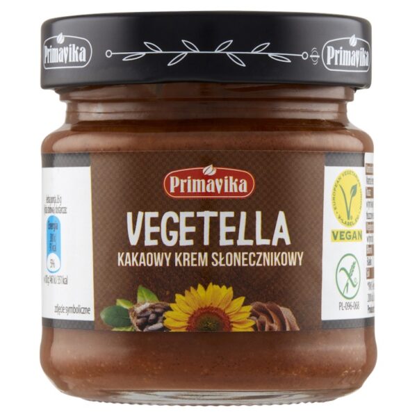 Vegetella – Kakaowy Krem Słonecznikowy 160g Primavika w szklanym słoiczku