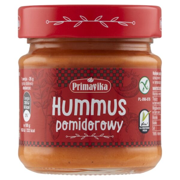 Hummus Pomidorowy 160g Primavika w szklanym słoiczku